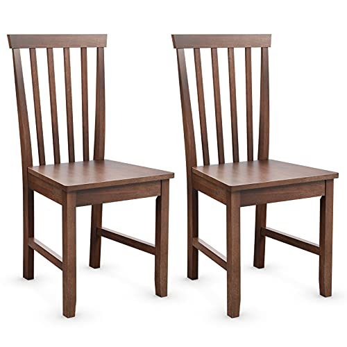 COSTWAY Set of 2 Slat Back Dining Chairs, Transitional Dining Side Chairs, Thickened Rubber Wood Legs, Sturdy Construction Side Chairs with Smooth Surface, Comfort for Living Room, Bedroom, Kitchen