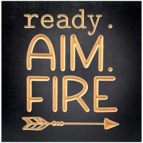 Ready Aim Fire Funny Bathroom Signs - 8x8 inch - Cute Bathroom Decor - Wooden Bathroom Signs - Hilarious Guest Bathroom Decorations - Funny Shelf Sitters - True Stock Studios