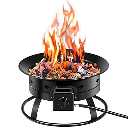 COSTWAY Outdoor Portable Propane Gas Fire Pit, 58,000 BTU Portable Fire Pit with Cover, Carry Strap & Lava Rocks, 19" Fire Bowl with Auto-Ignition & Gas Hose for Camping, Backyard