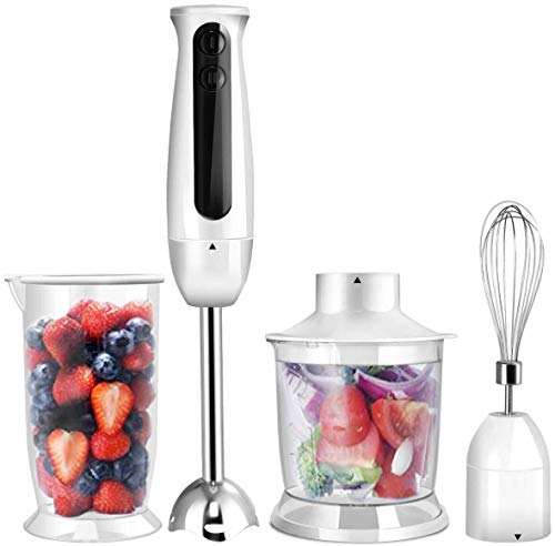 COSTWAY 4-in-1 Hand Blender 600W 2-Speed Electric Multifunctional Immersion Stick Blender w/500ml Food Chopper, Egg Whisk, and 700ml Beaker (White)