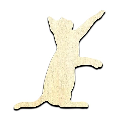 Cat Reaching Laser Cut Out Unfinished Wood Shape Craft Supply (1/4" (6mm) Thick, 17 inch)