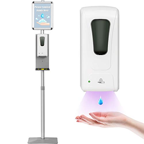 COSTWAY Automatic Hand Sanitizer Dispenser with Floor Stand, Adjustable Induction Soap Dispenser, Portable Sanitizing Station with Poster Board for School, Home, Company