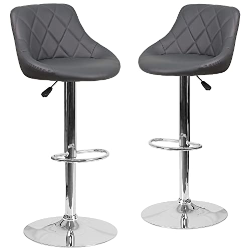 Flash Furniture Caldwell 2 Pk. Contemporary Gray Vinyl Bucket Seat Adjustable Height Barstool with Chrome Base