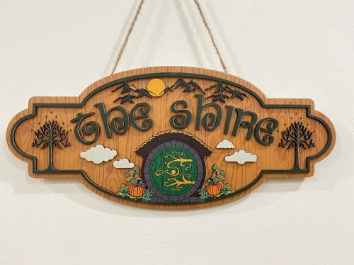 The Shire Door Sign Wooden Hanging Home Décor Plaques & Signs With 2 layer, Door hanger, Wall decor, Movie Decor (12in)