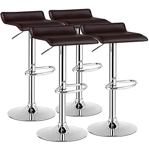 COSTWAY Bar Stools Set of 4, Modern Swivel Contemporary barstools with Adjustable Height, Footrests, Chrome Hydraulic PU Leather Backless Bar Chairs for Kitchen Island Cafe Pub, Brown