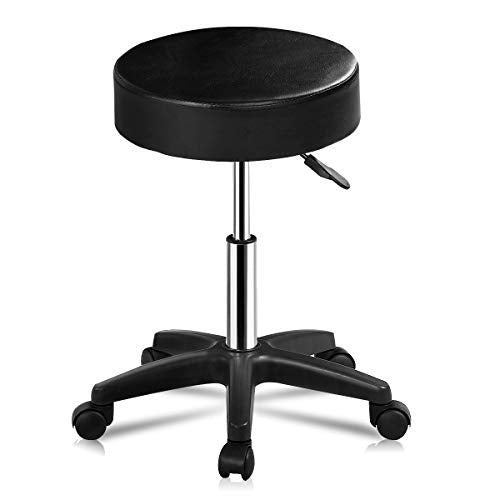 COSTWAY Adjustable Hydraulic Rolling Stool, Swivel Height Salon Stools, 360 Degree Rotation Bar Stool Chair with Casters Wheels for Tattoo/Facial Spa/Massage (Black)