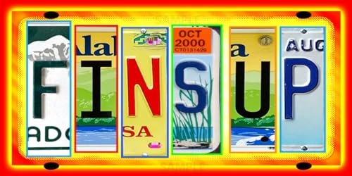 WORLD'S GREATEST SIGNS! 6"X12" INDOOR/OUTDOOR METAL LICENSE PLATE! MADE! TIKI BAR DECOR POOL HOT TUB ISLAND TIME JIMMY BUFFETT HAPPY HOUR 5 O'CLOCK SOMEWHERE MAN CAVE! (FINS UP LICENSE PLATE)