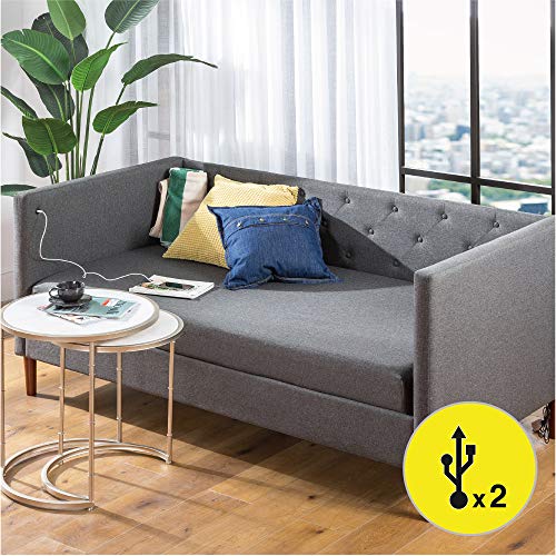 ZINUS Shalini Upholstered Daybed with USB Ports / Convertible Daybed Sofa / Matching Cover Included / No Box Spring Needed / Easy Assembly, Twin
