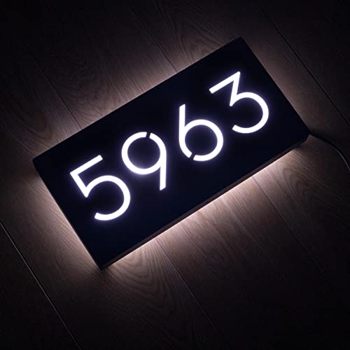 12V LED House Numbers for House Street Backlit,Personalised Illuminated Modern House Numbers Address Sign Address Plaque Lighted with LED (40X20CM, White light)