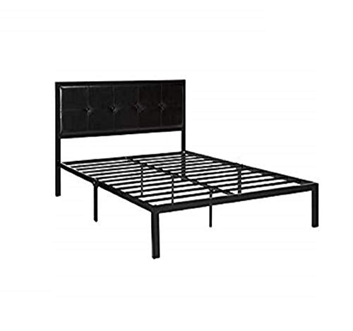 Zinus Cherie Faux Leather Classic Platform Bed Frame with Steel Support Slats, Black, Full