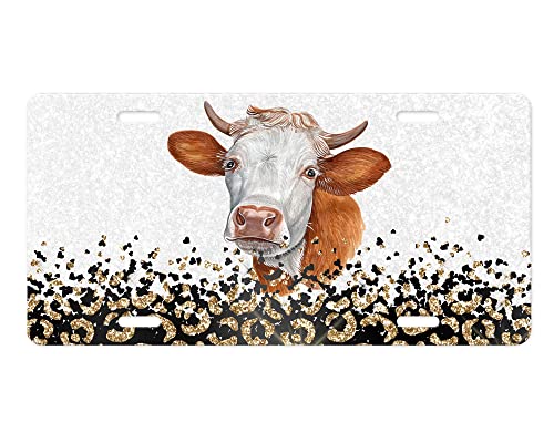 Vanity Decorative Western Aluminum Front License Plate (Cow and Leopard Print)