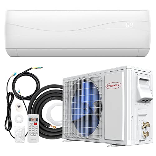 COSTWAY 18000BTU Mini Split Air Conditioner& Heater,19 SEER2 208-230V Wall-Mounted Ductless AC Unit Cools Rooms up to 1250 Sq. Ft, Energy Efficient Inverter AC w/Heat Pump & Installation Kit