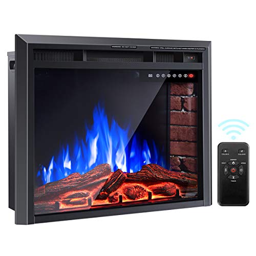 COSTWAY Electric Fireplace Insert 36-Inch Wide, 750W/1500W Wall Electric Heater Fireplace with Remote Control, 4 Flame Colors, 5 Brightness Settings, 8 H Timer, Embedded Fireplace for Indoor Use