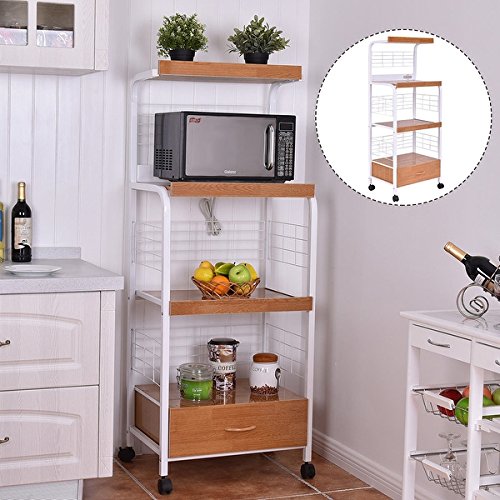 Costway 62'' Bakers Rack Microwave Stand Rolling Kitchen Storage Cart w/Electric Outlet