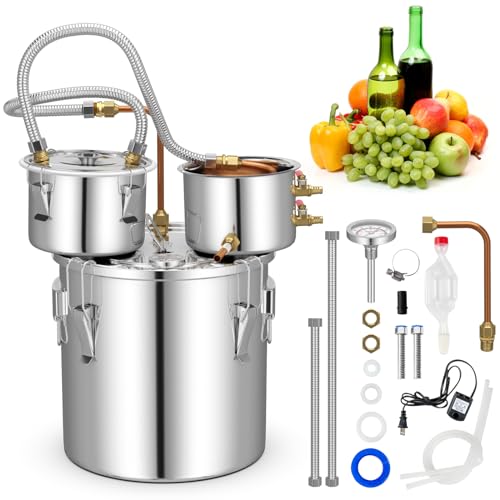 COSTWAY Alcohol Still, 10 Gal/38 L Home Brewing Distillery Kit with 3 Stainless Steel Pots, Circulating Pump, Built-in Thermometer, Copper Tube, Water Alcohol Distiller for Whisky Wine Brandy (10 Gal)