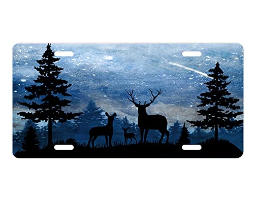 Vanity Decorative Aluminum Front License Plate (Night Sky Deer Family)