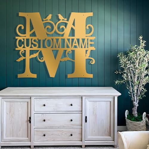 Custom Metal Signs Metal Name Sign Metal Wall Art Split Letter Monogram Wall Decor Metal Wall Art Last Name Sign Family Name Sign Personalized Wedding Gift Fire Pit Sign Outdoor Decor Cabin Sign - M