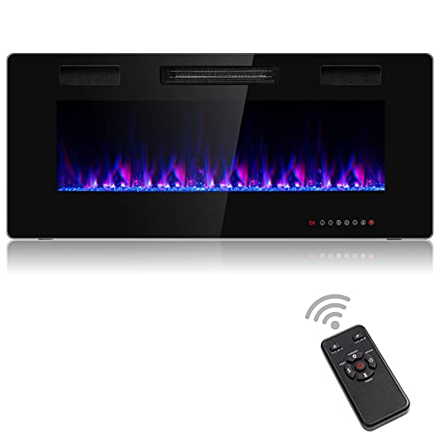 COSTWAY 42-Inch Electric Fireplace, 750W/1500W Wall Recessed and Mounted Fireplace Insert with Remote Control, 12 Flame Colors, 5 Brightness Settings, 8 H Timer, Fireplace Heater for Indoor Use