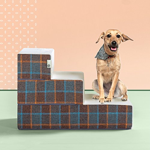 Zinus Blue Pet Stairs, Medium, Plaid