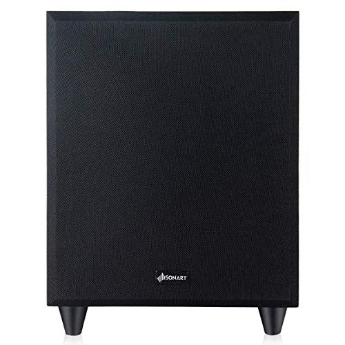 COSTWAY Powered Active Subwoofer with Front-Firing Woofer, 8-Inch 300 Watt Reinforced Driver for Surround Sound HD Home Theater or Music, Black(8-inch)
