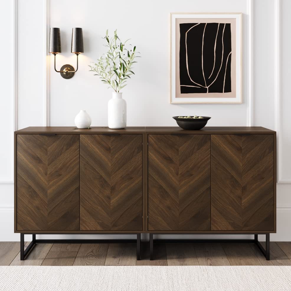 Nathan James Enloe Modern Storage, Free Standing Accent Cabinet for Hallway, Entryway or Living Room, Walnut/Black