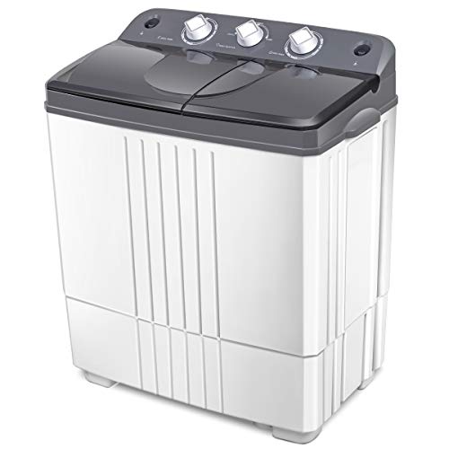 COSTWAY Portable Washing Machine, Twin Tub 20Lbs Capacity, Washer(12Lbs) and Spinner(8Lbs), Compact Laundry Machines Durable Design Energy Saving, Rotary Controller Drain Hose, Grey+White