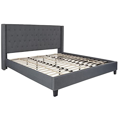 Flash Furniture Riverdale King Size Tufted Upholstered Platform Bed in Dark Gray Fabric