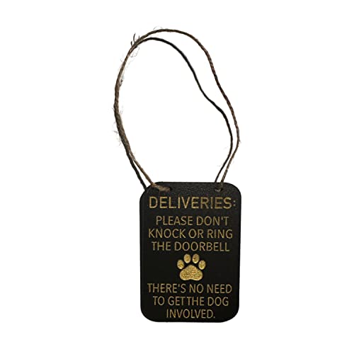 Don't Knock Sign/Don't Ring Bell Sign/Dog Will Bark Sign/Dog Door Hanger/Ring Doorbell Sign/Front Door Sign/Crazy Dog Sign (Black Wood)