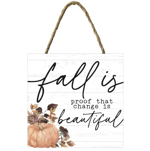 Yippee Daisy Pumpkin Hanging Sign - Home Decorative Rustic Wooden Sign, Fall, Autumn Decor to Hang in Kitchen Wall, Outdoor, Porch, Farmhouse - 7" x 7", Fall is Proof that Change is Beautiful Fall