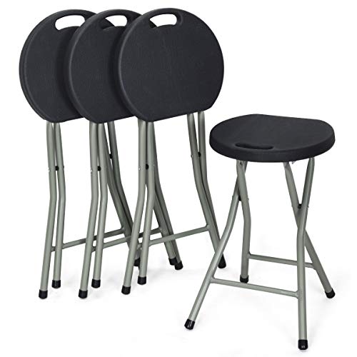 COSTWAY Set of 4 Folding Stool, Heavy Duty 18 inch Foldable Round Chair, Portable Collapsible Padded Seats with Durable Iron Legs, 300lbs Capacity for Adults, Suitable for Indoor and Outdoor (Black)