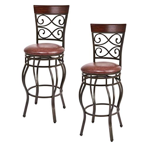 COSTWAY Bar Stools Set of 2, 360 Degree Swivel, 30" Bar Height Bar Stools, Leather Padded Seat Bistro Dining Kitchen Pub Metal Chairs with Back for Kitchen Island (Set of 2)