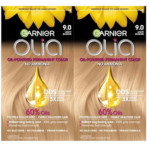 Garnier Hair Color Olia Ammonia-Free Brilliant Color Oil-Rich Permanent Hair Dye, 9.0 Light Blonde, 2 Count (Packaging May Vary)