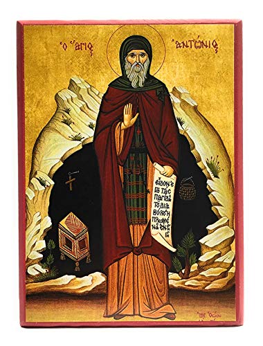 Wooden Greek Orthodox Christian Icon Saint Anthony The Great (5.5" x 7.5")