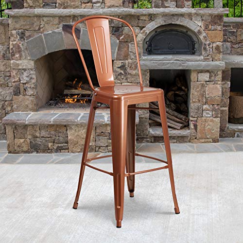 Flash Furniture Blake Commercial Grade 4 Pack 30" High Copper Metal Indoor-Outdoor Barstool with Back