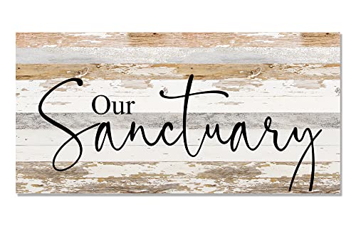 Rustic Reclaimed Wood Sign by Second Hand By Nature - 24 x 12 Handmade Modern Farmhouse Home Decor for Living Room, Dining Table, Kitchen, or Fireplace - Country Family Wall Art (Our Sanctuary)