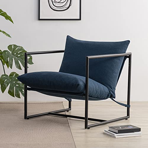 ZINUS Aidan Sling Accent Chair / Metal Framed Armchair with Shredded Foam Cushioning, Navy