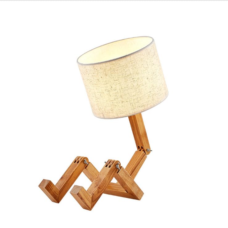 Night Light for Kids LED Wooden Robot Table Lamp, Solid Wood Base Movable Joints, for Living Room, Bedroom, Dining Room,