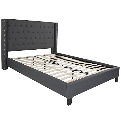 Flash Furniture Riverdale Queen Size Tufted Upholstered Platform Bed in Dark Gray Fabric