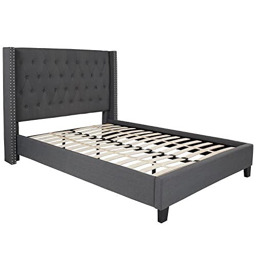 Flash Furniture Riverdale Full Size Tufted Upholstered Platform Bed in Dark Gray Fabric