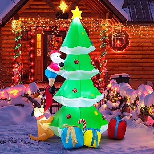 COSTWAY 7 FT Inflatable Christmas Tree with Santa Claus & Dog Self-Inflating Decoration