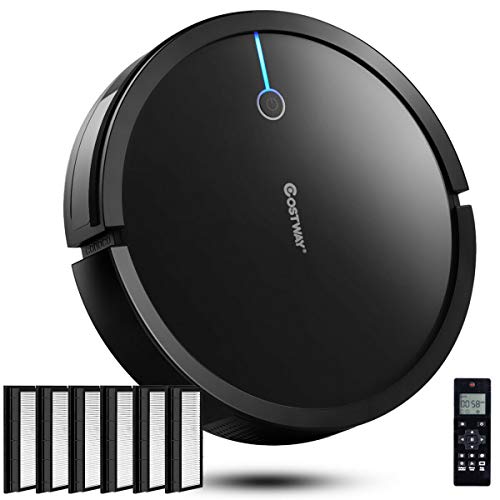 COSTWAY Robot Vacuum Cleaner Self-Charging W/7pcs Replacement (Robot Vacuum w/Replacement Parts, Black)