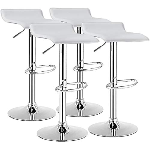 COSTWAY Bar Stools Set of 4, Modern Swivel Contemporary barstools with Adjustable Height, Footrests, Chrome Hydraulic PU Leather Backless Bar Chairs for Kitchen Island Cafe Pub, White