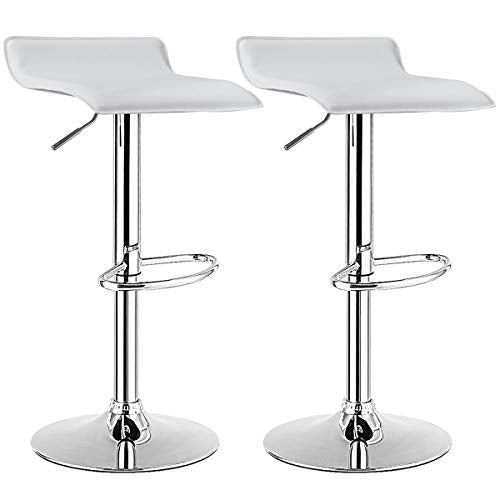 COSTWAY Bar Stools Set of 2, Modern Swivel Contemporary barstools with Adjustable Height, Footrests, Chrome Hydraulic PU Leather Backless Bar Chairs for Kitchen Island Cafe Pub, White