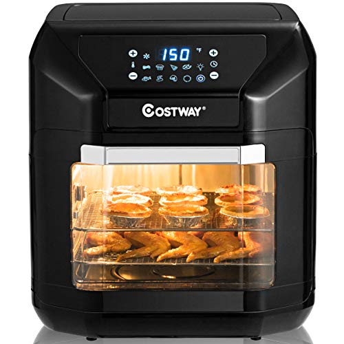 COSTWAY 10.6 QT Electric Air Fryer Oven, 7-in-1 Kitchen Pizza Oven with Rotisserie, Multifunctional Oil Less Cooker with Intelligent Screen, Auto Shut-Off Function, w/Dishwasher-Safe Accessories