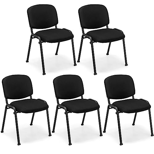 COSTWAY Waiting Room Chairs Set of 5, Stackable Conference Chairs with Upholstered Seat & Back, Ergonomic Office Guest Reception Chairs for Meeting Room, Reception Room, Office, Church, Black