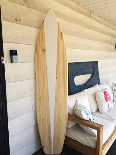 6 foot wood Surfboard Wall art Natural wood with a white geometric design and Matte finish SHIPS FAST