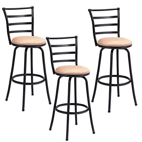 COSTWAY Swivel Counter Height Bar Stool Steel Frame Modern Barstool Bistro Pub Chair (3*Bar Stool)