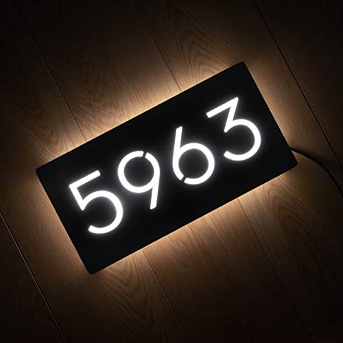 12V LED House Numbers for House Street Backlit,Personalised Illuminated Modern House Numbers Address Sign Address Plaque Lighted with LED (50X25CM, Warm light)