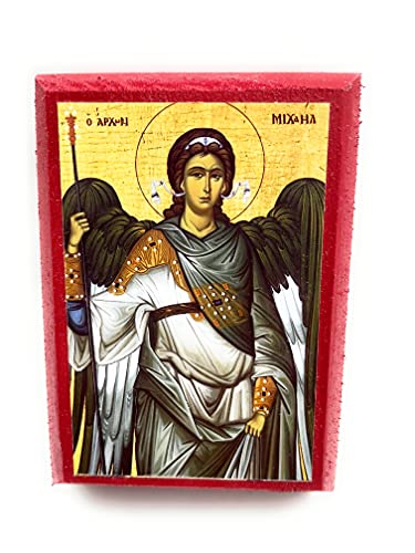 Wooden Greek Orthodox Christian Icon Saint Archangel Michael (2.5" x 3.5")