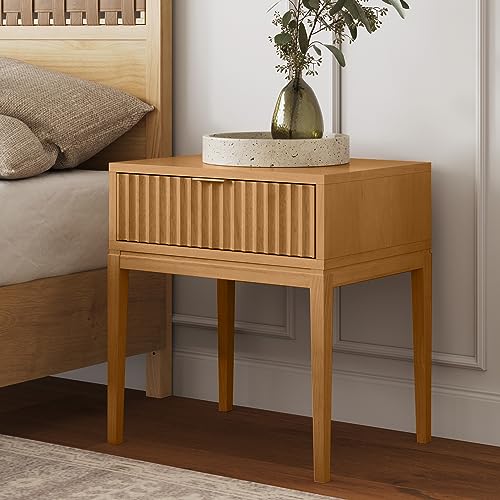 Nathan James Jasper Mid-Century Accent Side or End Table with Storage, Wood Frame, Natural Brown